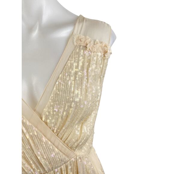 NEW French Connection Riviera Mist Cream Sequin Sleeveless A-line Midi Dress 0 - Picture 2 of 6